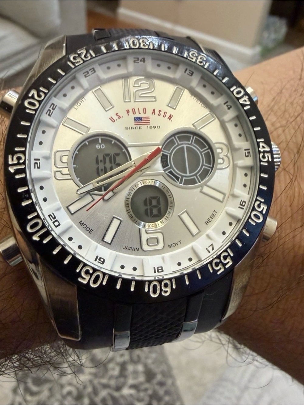 US Polo Assn US9284 Mens Sport Watch Analog Digital Chronograph Black Rubber